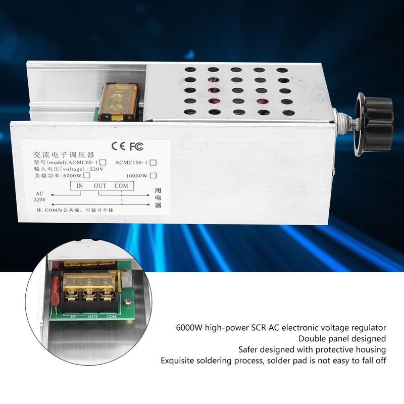 6000W SCR AC Electronic Voltage Regulator Speed Control Dimming Thermostat