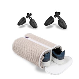 Huglist Shoe Washing Machine Bag - Dual Shoe Bag for Washing with Adjustable Shoe Trees, Laundry Shoe Bag for 2 Shoes, Fluffy Fiber, Wrap-around Cleaning, Olive-shaped Design, Durable Zipper, Beige