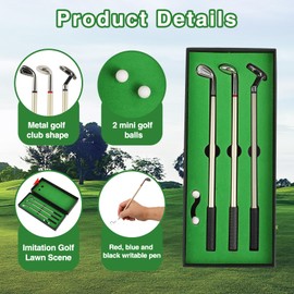 Mini Golf Gifts for Men - Fidget Pen, Golf Pen Set, 3 Golf Clubs Ballpoint Pens, Mini Desktop Games, Funny Fidget Toy, Ideal for Holidays, Office Gifts and Golf Fans