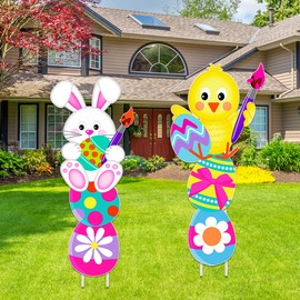 Happy Easter Yard Sign - Easter Bunny Chicken Yard Sign Pile Outdoor Party Props Garden Decoration for Easter Theme Party Supplies