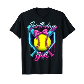Funny Ice Cream Softball Drip Birthday Girl Softball Player T-Shirt