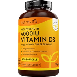 Nutravita Vitamin D3 4000 iu - 400 High Strength Easy to Swallow Premium Softgels - Over A Year's Supply - Max Strength Vitamin D3 Cholecalciferol Supplement - Manufactured in The UK
