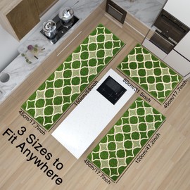 Kitchen Mats for Floor 3 Piece Set,Farmhouse Kitchen Runner Rugs Non Skid Washable,Soft Comfort Kitchen Mats for Floor Sets,Kitchen Area Rug Floor Mat for Bathroom Entryway Indoor Door(Green)