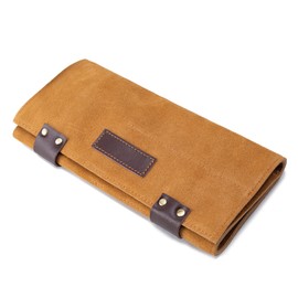 Estuche para tijeras de peluquería para peluquería, bolsa enrollable de piel auténtica, organizador de herramientas de salón para peluquería (V-001-beige)