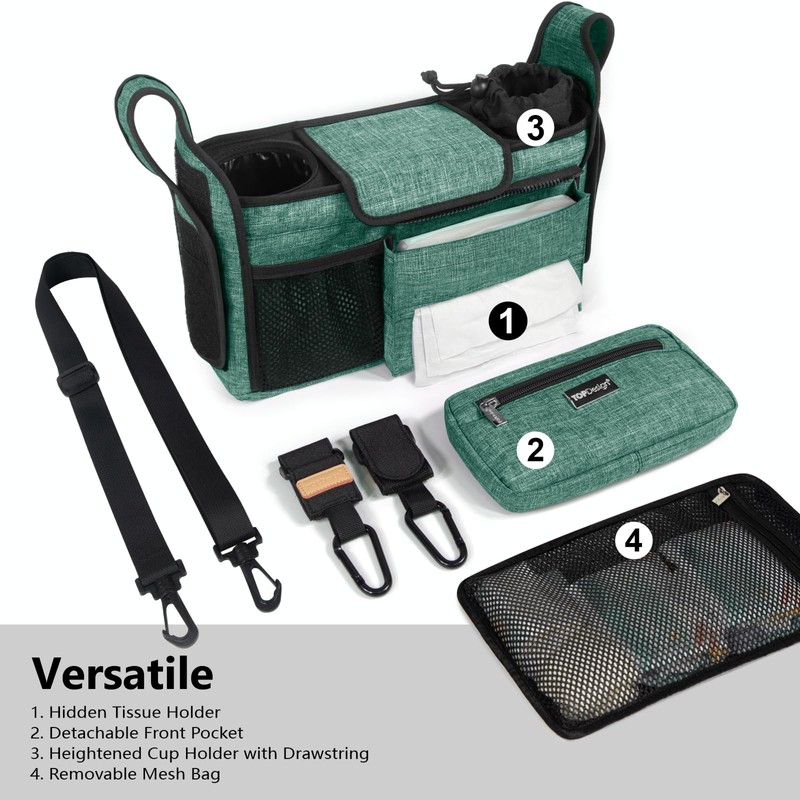 TOPDesign Universal Baby Stroller Organizer, Stroller Caddy with Detachable Mesh