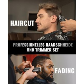 Haarschneidemaschine profi & T-Klinge Trimmer Set für Herren, Haarschneider Bartschneider Haartrimmer Elektrisch, Friseur Rasierer IPX7 Wasserdichte Ideales Geschenk für Männer schwarz