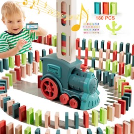 ailixinda 180PCS Domino Train Toy Set,Automatic Dominoes Train Blocks Set for Kids,Stem Building and Stacking Toys with Sound and Light,Kids Games Christmas Birthday Gifts for Boys and Girls Age 3-8