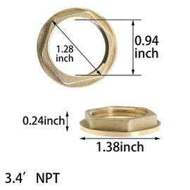 MEETOOT 4pcs Brass Lock Nuts Pipe Fitting 3/4 Inch NPT Female Lock Nut Gasket NPT Female Brass Flange Hex Lock Nut Suitable for Water, Gas, Oil