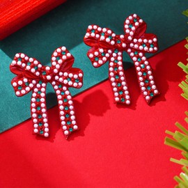 Christmas Red Bow Earrings for Women Holiday Earrings Xmas Bow Ribbon Drop Dangle Earrings Christmas Festival Jewelry Gift