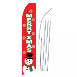 Neoplex Merry Xmas Flag Flutter Feather Banner Swooper Snowman Holiday Bundle Kit
