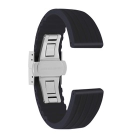 ULLCHRO Unisex Rubber Bracelet with Stainless Steel Silver Folding Clasp, black, Bracelet