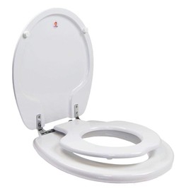 TOPSEAT TinyHiney Potty Round Toilet Seat, Adult/Child, w/Chromed Metal Hinges (White)