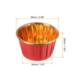HARFINGTON Golden Red Cupcake Cups, 50pcs Aluminum Foil 3.5oz Standard Cupcake Liners Cupcake Baking Cups for Birthday Party Supplies Weddings Decorations