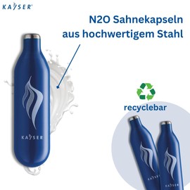 KAYSER K2224001 KAYSER-Pack of 24 Cream Charger Cream Capsules for Cream Dispenser for 500 ml Cream Premium N2O Capsules Made of Steel 100% Recyclable Made in EU for Cold and Warm Applications, Steel