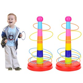 Cone Ring Toss Game 2Sets for Kids with 30Throwing Rings, Colorful Tossing and Active Play Set, Garden Games Outdoor Play Equipment for Children, Quick Setup Throwing Games for Adults Indoor Outdoor