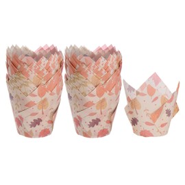 sourcing map 100pcs Tulip Cupcake Liners Greaseproof Baking Cups Paper Cupcake Wrappers Holders for Parties Weddings Birthdays, Light Maple Leaf