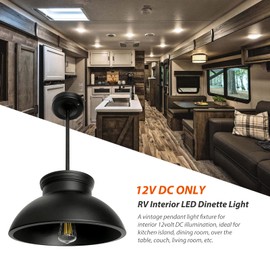 Dream lighting RV Interior LED Vintage Dinette Ceiling Light Fixture with LED Edison Bulb for 12 Volt DC Motor Home Trailer Kitchen Island Lamp – Matte Black, 3500K, no Switch