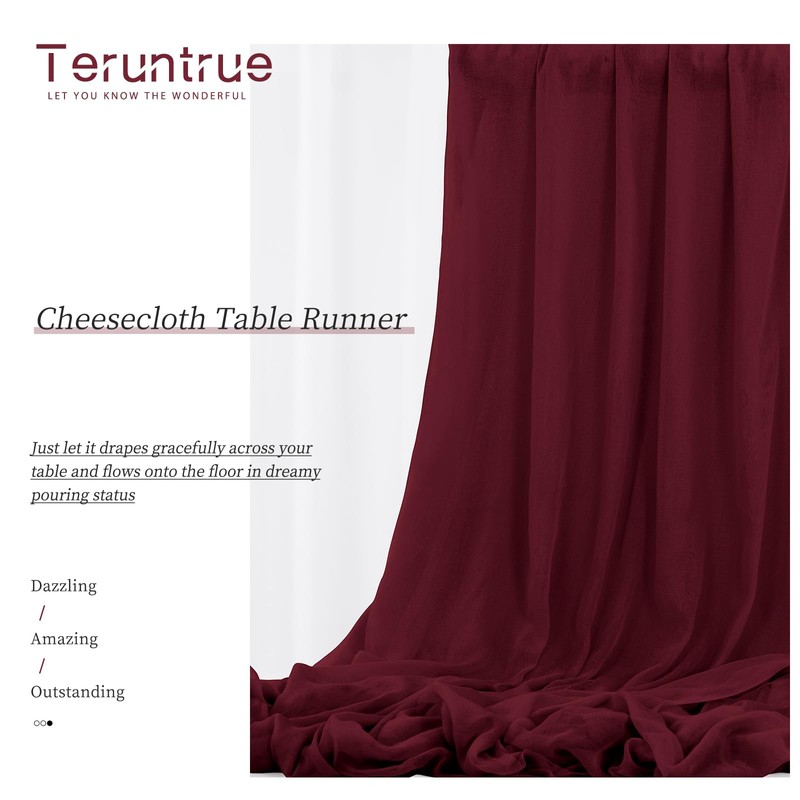 24 Packs Burgundy Cheesecloth Table Runner,10ft Wine Red Rustic Gauze