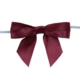 Meetppy 50PCS Burgundy Satin Ribbon Twist Tie Bows 3.6" Pretied Bows Wine Premade Craft Bows for Wedding Crafts Wrapping Candy Treat Bags Decoration