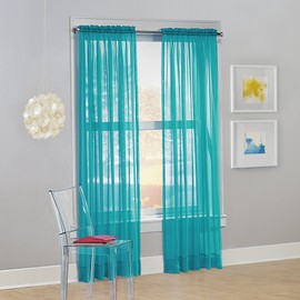 No. 918 Calypso Sheer Voile Rod Pocket Curtain Panel, 59" x 63", Sky Blue (One Panel)