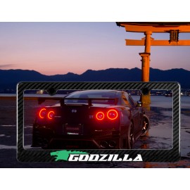 Godzilla GTR (Reflective) Green Godzilla GTR 100% Carbon Fiber License Plate Frame Premium
