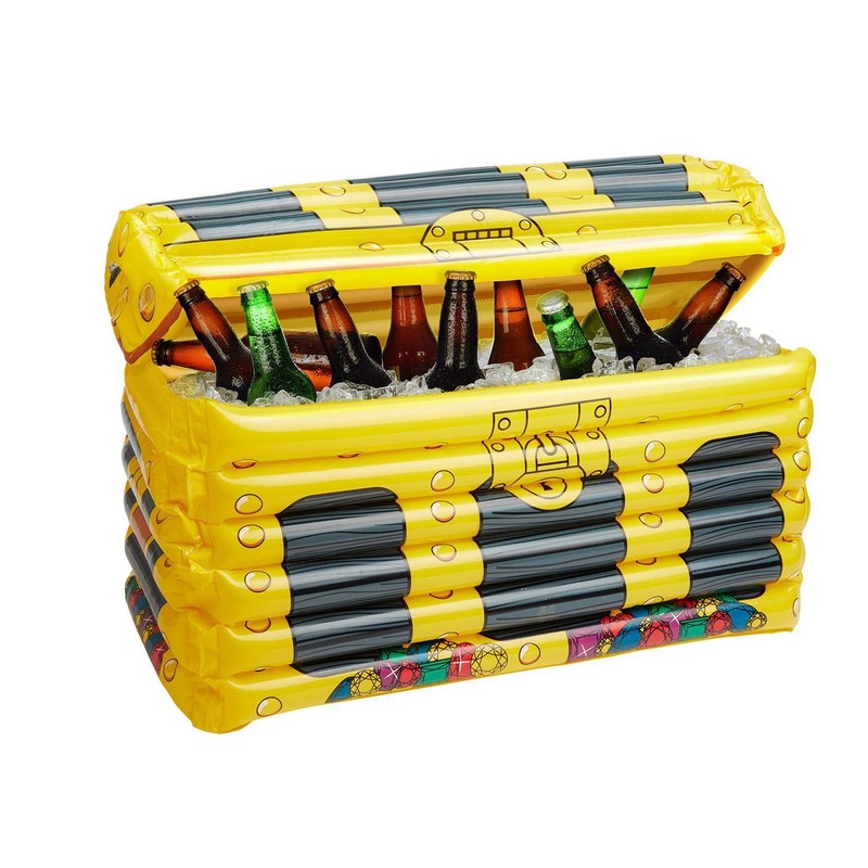 Smiffys 52024 Inflatable Treasure Chest Drink Holder, Unisex Adult, Gold,