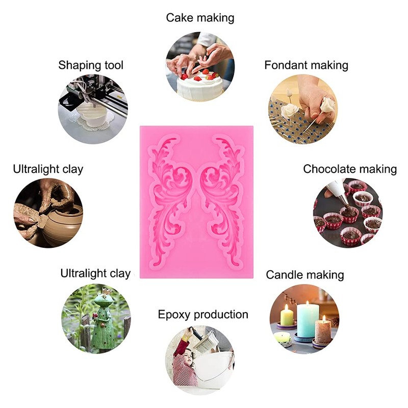 Rainmae 5 Pcs Baroque Style Curlicues Scroll Lace Fondant Silicone