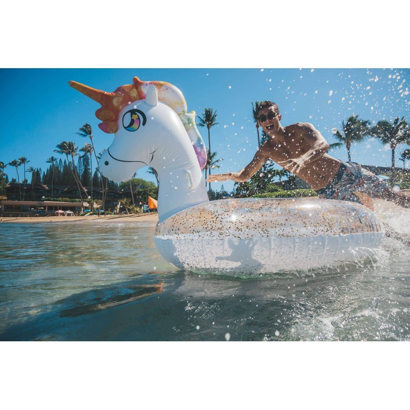 PoolCandy Gigantic Glitter Unicorn Beach & Pool Raft