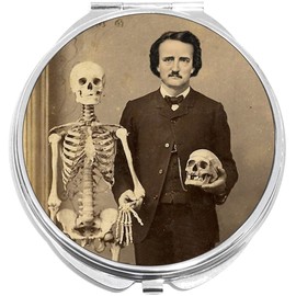 NewCharms Edgar Allan Poe with Skull Compact with Mirrors - Perfect Pocket and Purse Size Folding Mirror for Applying Make Up Anywhere