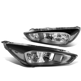 DNA MOTORING HL-OH-FF16-BK-CL1 Pair Black Housing Clear Corner Headlights Replacement For 15-18 Focus Fits Halogen Headlight Models