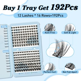 KevKev Lash Clusters 192 Pcs Individual Lashes Cluster Lashes Mixed Styles DIY Lash Extensions Eyelash Clusters Thin Band & Soft Lashes that Look Like Eyelash Extensions(Spring & Summer, D-8-16mix)
