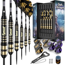IgnatGames Steel Tip Darts Set - Professional Darts with Aluminum Shafts, Rubber O'Rings, and Extra Flights + Dart Sharpener + Innovative Case + Darts Guide