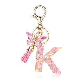 OKAICEN Fashion Alphabet Initial Letter Keychain Tassel Butterfly Pendant Key Ring for Purse Handbags Women Girl ('K')