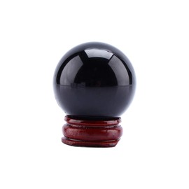 40 mm Natural Crystal Ball, Obsidian Crystal Ball with Wooden Stand, Black Obsidian Crystal Ball, Decorative Ball, Fortune Telling Ball