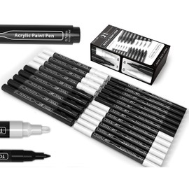 TOOLI-ART Black And White Acrylic Paint Markers Paint Pens Set For Rock Painting, Canvas, Mugs, Metal, Glass Paint, Fabric, Wood, DIY. Non Toxic, Quick Dry,Waterbas (EXTRA FINE & MEDIUM)