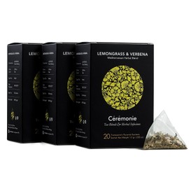 Ceremonie Tea Lemongrass & Verbena Mediterranean Herbal Infusion Loose Leaf Tea - Kosher, Caffeine-Free, Light-Bodied Floral & Sweet - 4-5 Minute Steep Time (20 Pyramid Sachet) - Pack of 3