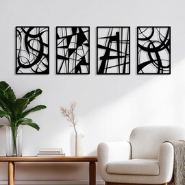 TENTENRI Black Metal Abstract Wall Art 4 Pack Minimalist Décor Line Art Wall Décor for Living Room Bedroom Office Decor
