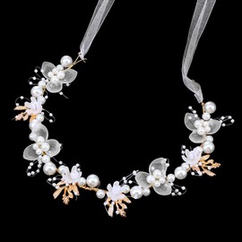 Heclia Pearl Flower Headpiece and Bracelet Set 2 PCS Rhinestone Crystal Wedding Headband Bridal Hair Accessories for Women Wedding Communion Birthday Party Photography Boho Bride Vintage Hair Jewelry