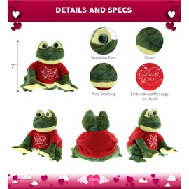 DolliBu I Love You Valentine Plush Squat Frog - Cute Soft Cuddly Stuffed Animal with Red Heart Gift for Valentines Day, Birthday Present, Anniversary, Romantic Date - 10.5 Inches