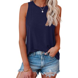VEUNCOS Women's Tank Top Sleeveless Summer Top Crew Neck Basic Loose Fit Tops Tunic Shirt, darkblue