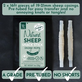 Snack Stick Casings - Breakfast Sausage Casings - Natural LAMB/SHEEP casings for sausage making. 19mm casing. Certified Halal Casings. 32ft, makes 5.5lb of sausages