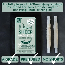 Snack Stick Casings - Breakfast Sausage Casings - Natural LAMB/SHEEP casings for sausage making. 19mm casing. Certified Halal Casings. 32ft, makes 5.5lb of sausages