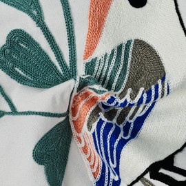 Bird Embroidered Cushion Covers, Colourful Decorative Floral Square Throw Pillow Covers for Farmhouse Living Room Bedroom Sofa Home Decor Art 45 x 45 cm