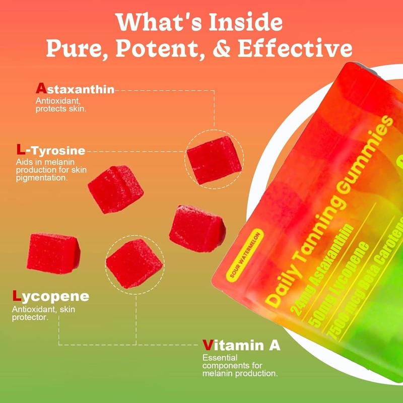 Tanning Gummies,Natural Tanning Gummies,Tanning Gummies with Astaxanthin,Lycopene & Beta Carotene