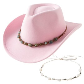 Jastore Western Cowboy Hat for Kids Girl Boy Classic Fedora Hat Felt Cowgirls Hats with Two Decorative Bands (US, Age, 6 Years, 12 Years, Light Pink)