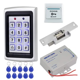 HFeng Door Access Control System Kit Set Metal RFID Keypad + DC12V 3A Power Supply Controller + NC Type Electronic Strike Locks + Door Exit Button + 10pcs Keyfobs Card
