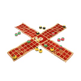 Masters Traditional Games Pachisi - cloth board with beehive pieces and cowry shells (gold stitching)