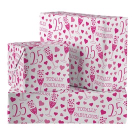 Hunts England - 2 Sheets Of 25th Birthday Fabulous Fun Wrapping Paper For Her - Includes 2 Gift Tags - Age 25 Female Folded Gift Wrap - Still Totally Fabulous Collection - Age Twenty Five Gift Wrap