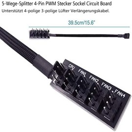 GERUI 2pcs 4-Pin Fan Distribution Cable, PWM Fan Hub, 5-Port Fan Hub, PWM CPU Splitter Adapter Cable for 12V Desktop Computer Cooler Case Fan (PC Hub