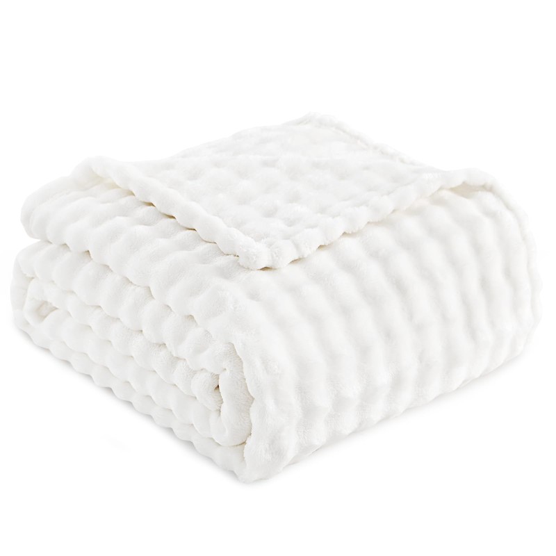 RUIKASI Fleece Throw Blanket for Sofa - White Single Fluffy
